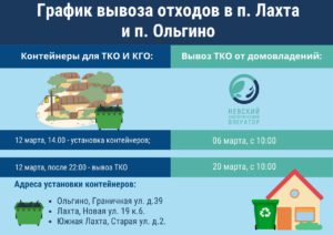 Уважаемые жители МО Лахта-Ольгино! Информируем вас о графике вывоза ТКО в марте 2023 года